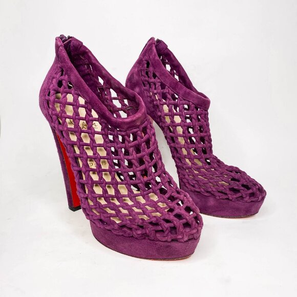 Louboutin Coussin Purple Suede Caged Booties - Picture 5 of 9